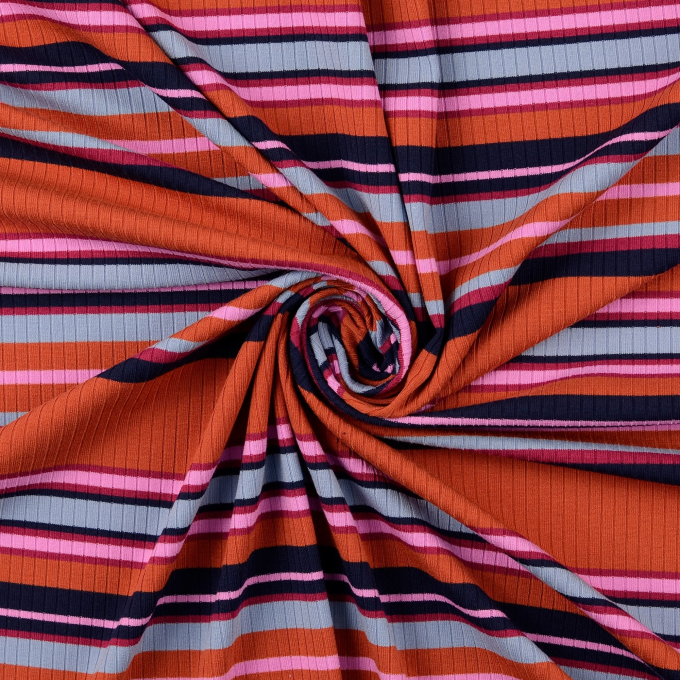 Fijngebreide stof geribd stripes, terracotta