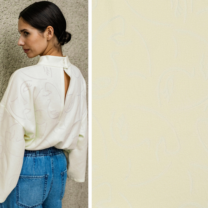 Fine knit fabric Jaquard Faces Fibre Mood, vanilla