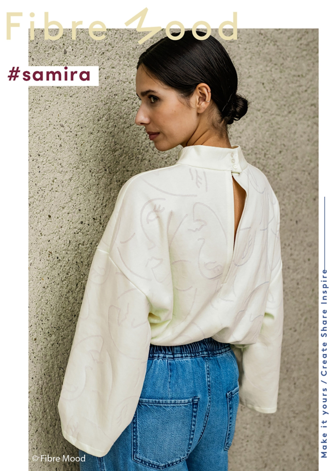 Fine knit fabric Jaquard Faces Fibre Mood, vanilla