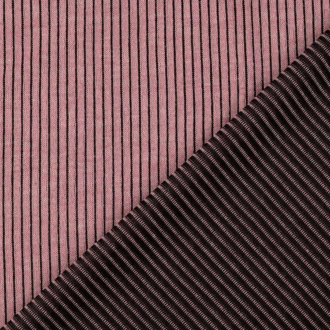 Tissu maille tricot fin côtelé, vieux rose