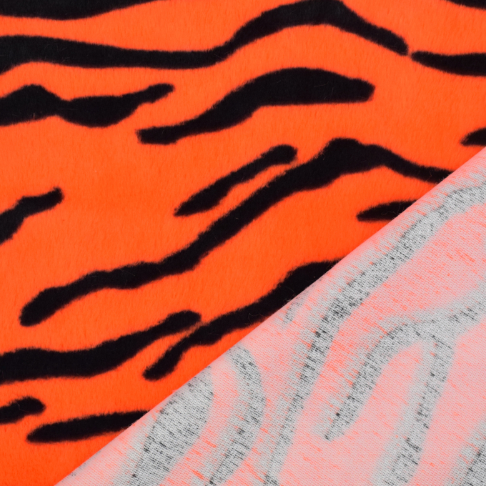 Tissu fausse fourrure Tigre Tiger, orange néon
