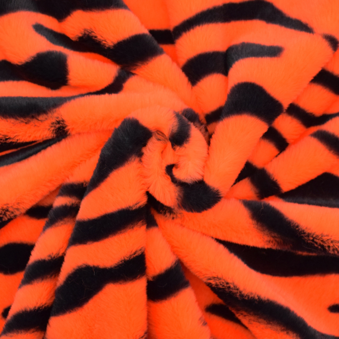 Tissu fausse fourrure Tigre Tiger, orange néon