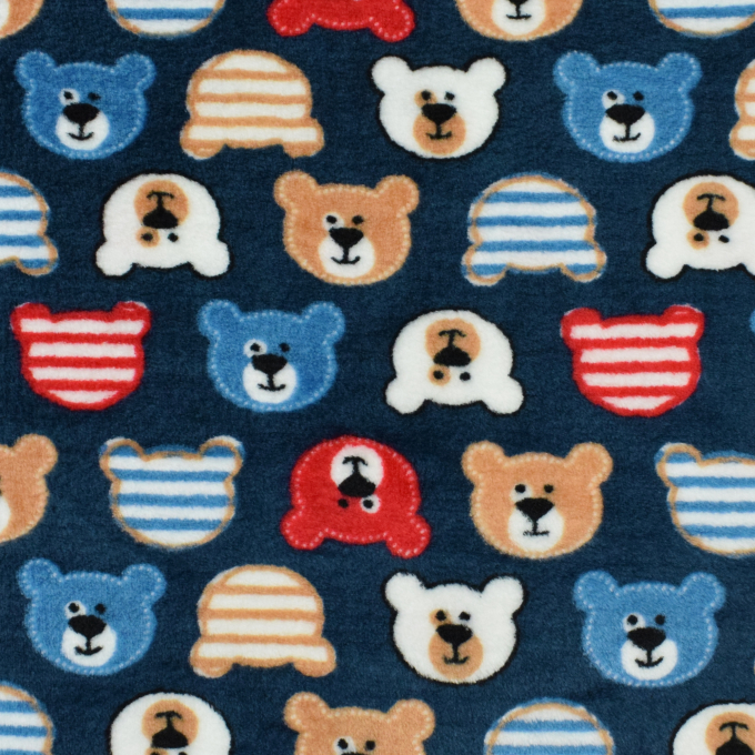 Flanell Fleece Doubleface Bär, dunkelblau