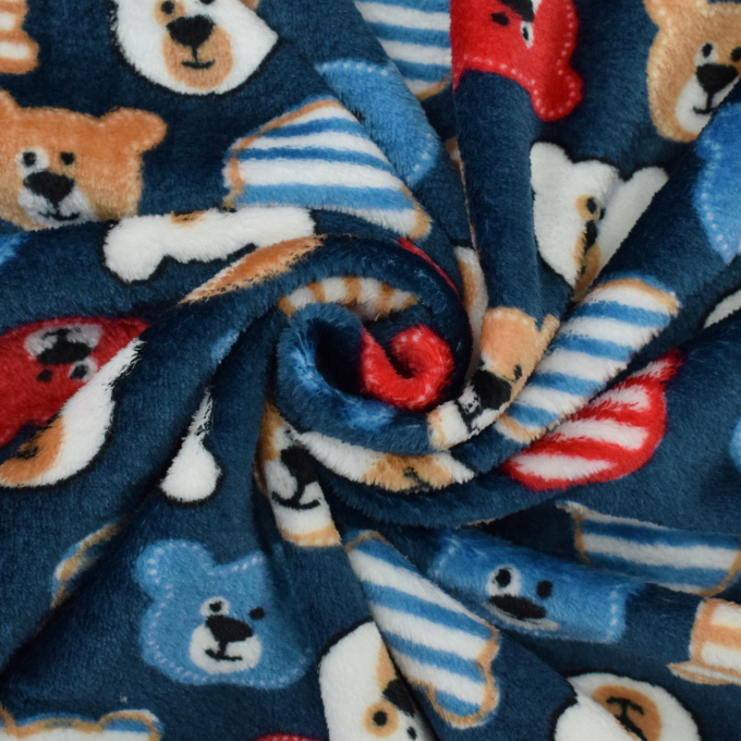 Flanell Fleece Doubleface Bär, dunkelblau