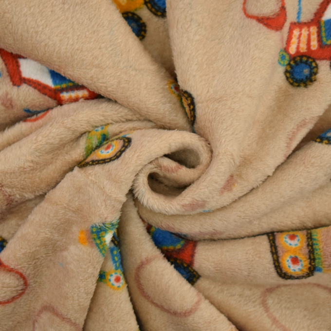 Flannel Fleece Doubleface Bouwvoertuigen, beige