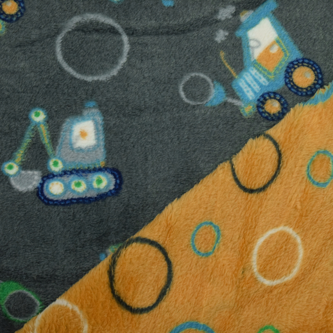 Flannel Fleece Doubleface Bouwvoertuigen, donkergrijs