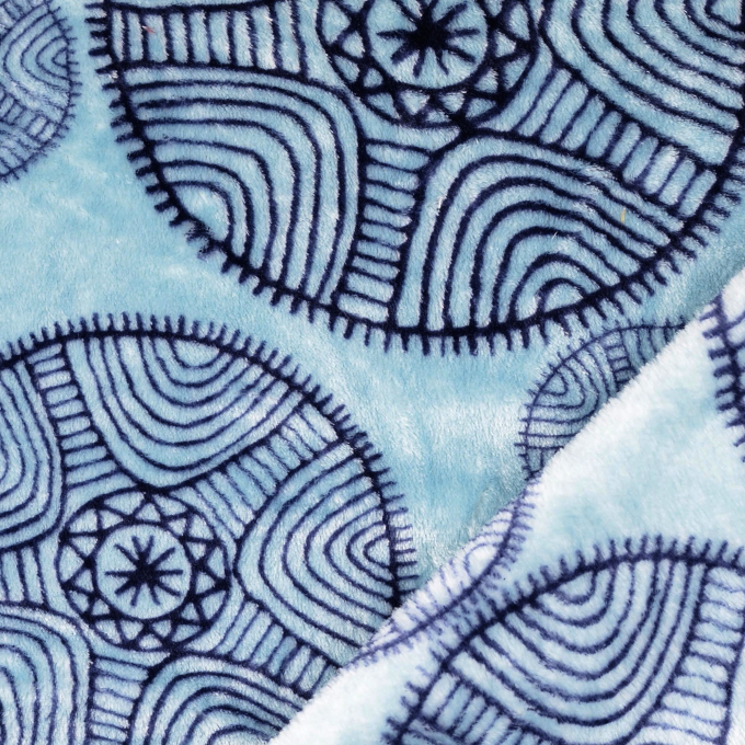 Tissu polaire flanelle doux Ethnique Mandala Circles, bleu clair