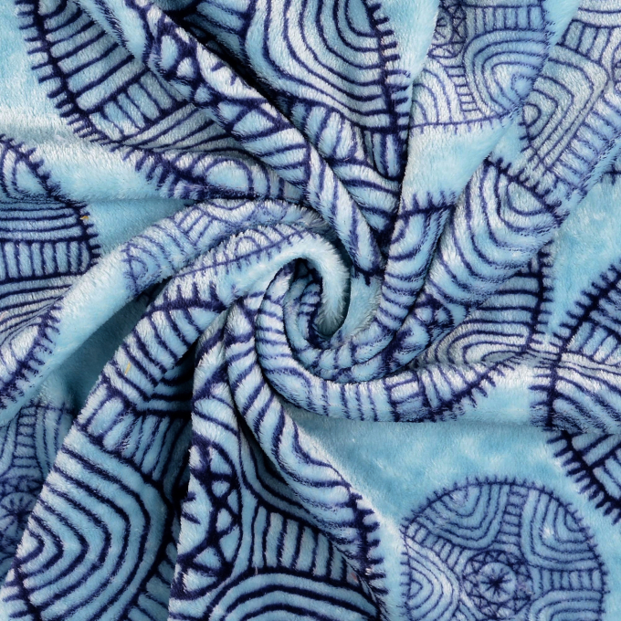 Tissu polaire flanelle doux Ethnique Mandala Circles, bleu clair