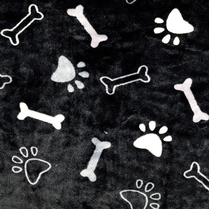Tissu polaire flanelle Pattes et os Paws and Bones, noir