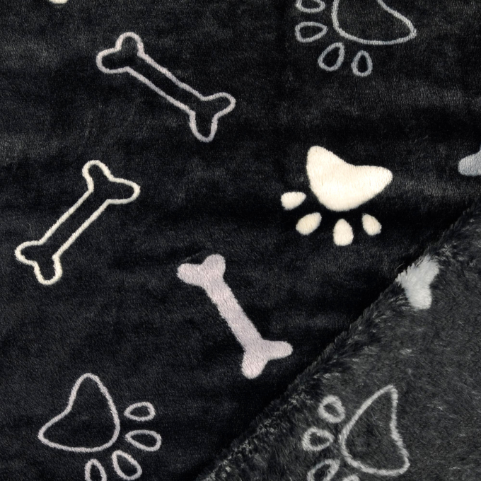 Tissu polaire flanelle Pattes et os Paws and Bones, noir