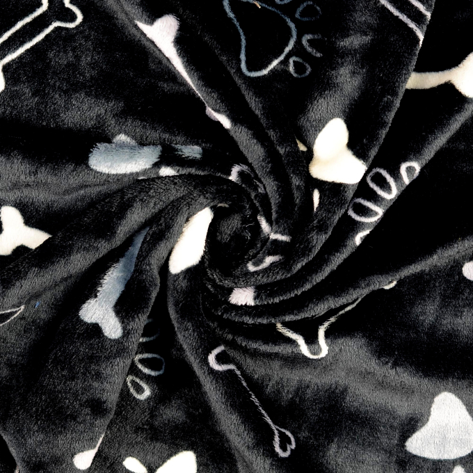 Tissu polaire flanelle Pattes et os Paws and Bones, noir