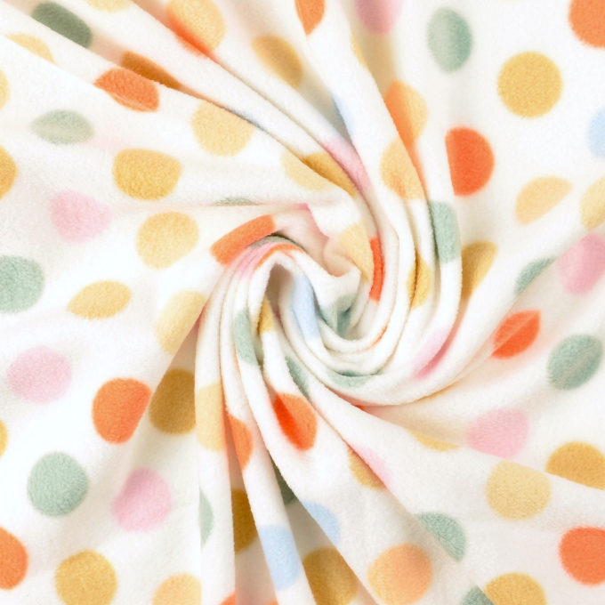 Fleece antipilling dots, gebroken wit - oranje