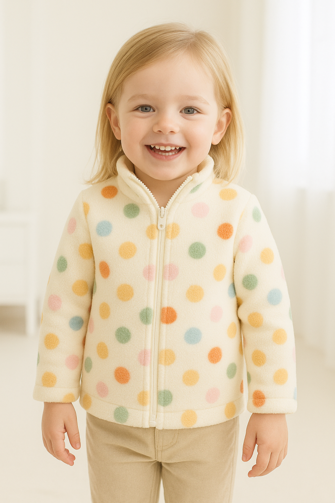 Fleece antipilling dots, gebroken wit - oranje