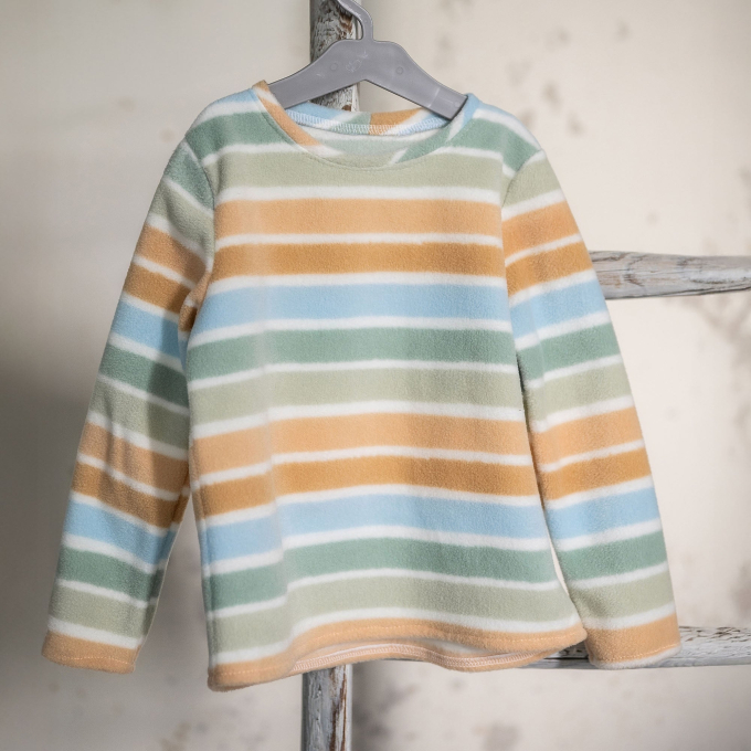 Fleece antipilling stripes, gebroken wit - groen