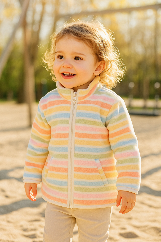 Fleece antipilling stripes, gebroken wit - oranje