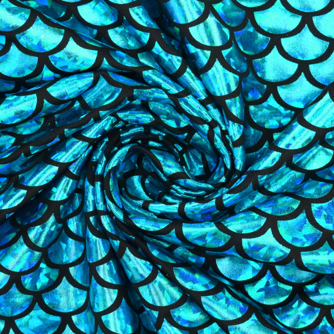 Tissu lamé jersey stretch écailles, turquoise