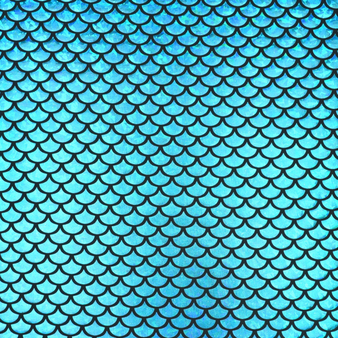 Tissu lamé jersey stretch écailles, turquoise