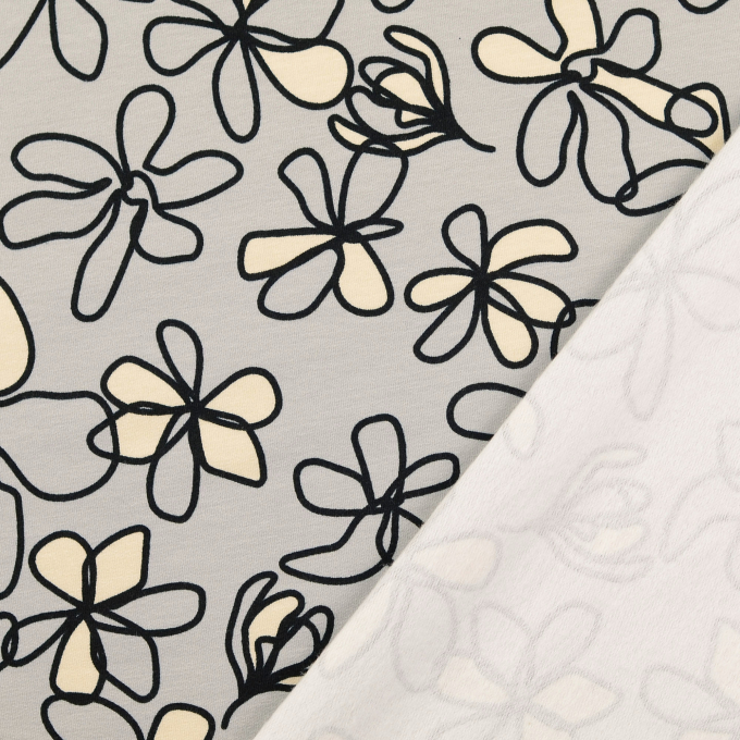 French Terry angeraut Abstract Flowers, grau