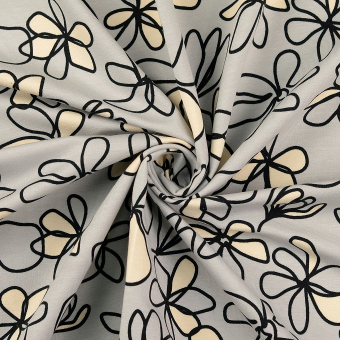 French Terry angeraut Abstract Flowers, grau