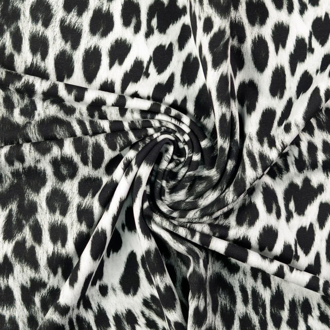 French terry roughened Animal Print, light grey