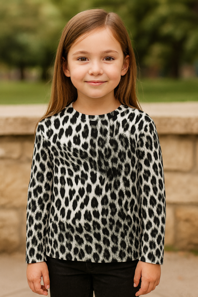 French terry roughened Animal Print, light grey