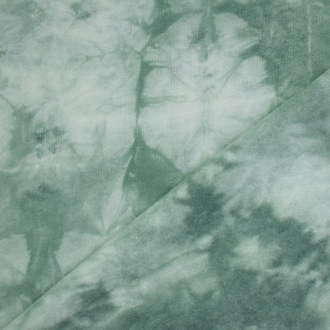 French Terry geruwd Batik, vaalgroen