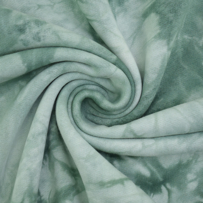 French Terry geruwd Batik, vaalgroen