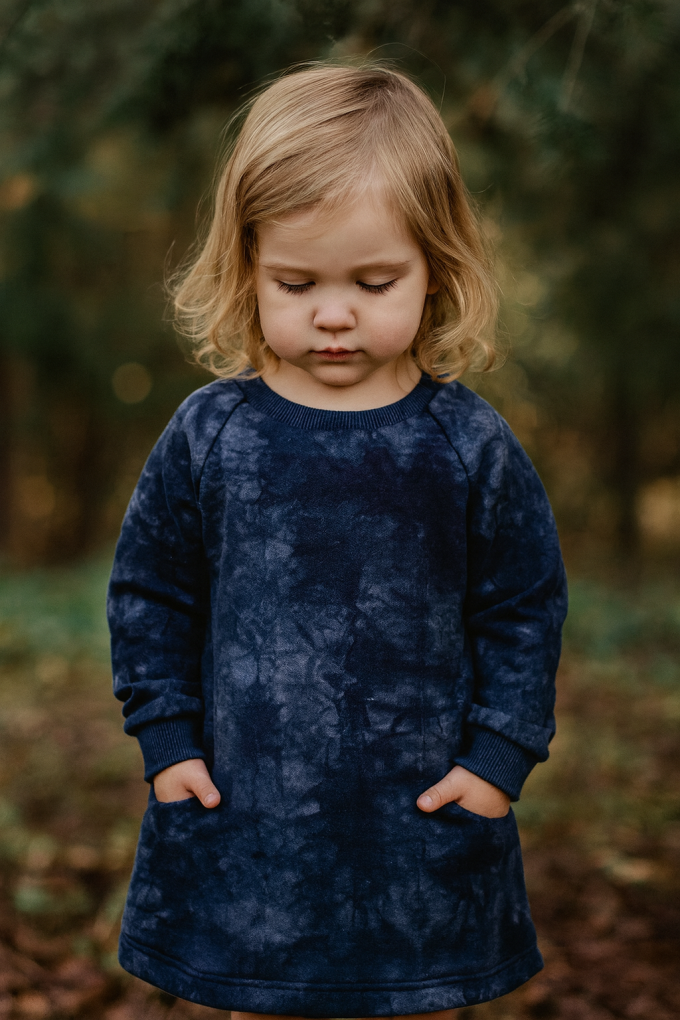 French Terry geruwd Batik, donkerblauw