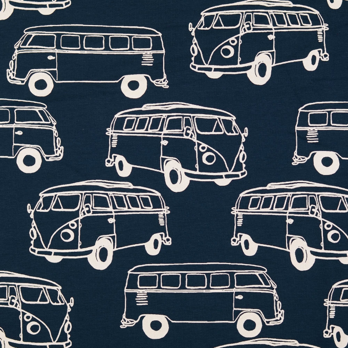 Tissu french terry gratté Van Camper, bleu marine
