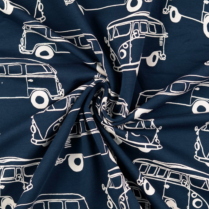Tissu french terry gratté Van Camper, bleu marine