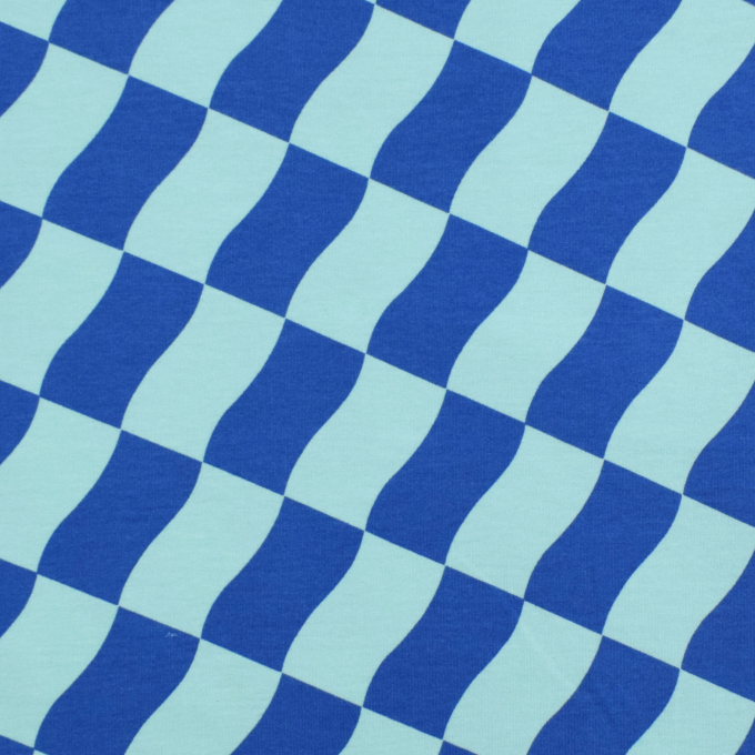 French Terry roughened Check Poppy, blue