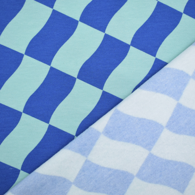 French Terry roughened Check Poppy, blue