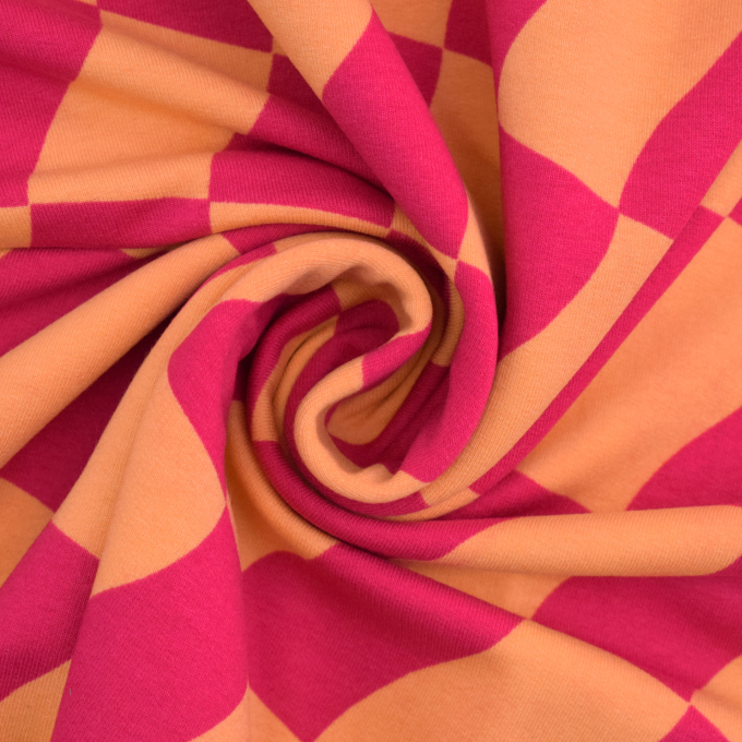 French Terry angeraut Check Poppy, pink