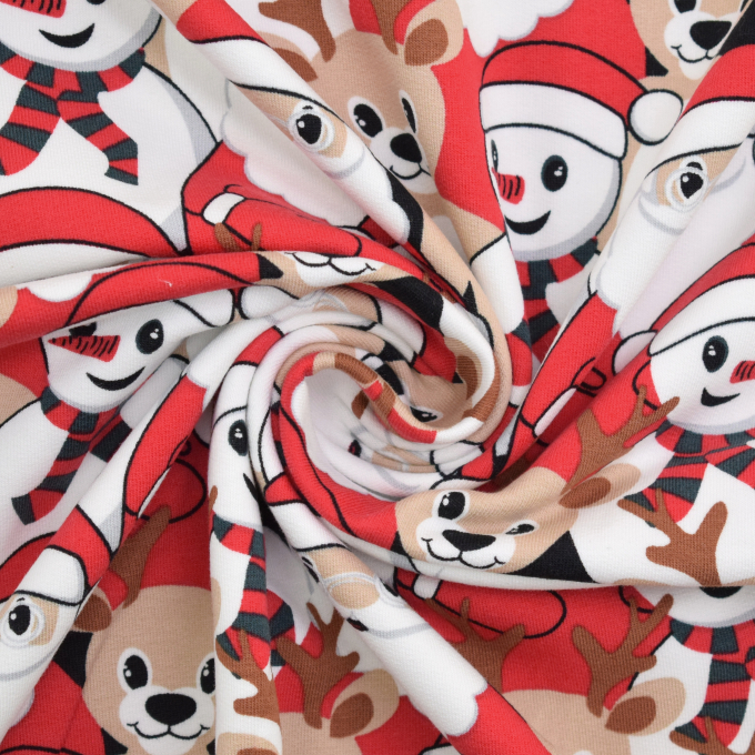 French Terry angeraut Christmas Crowd, rot