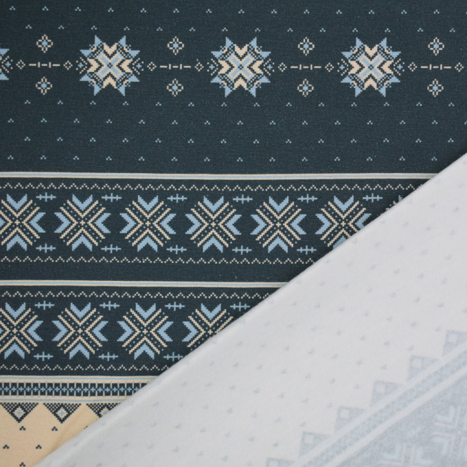 French Terry opgeruwd Christmas Stripes, blauw