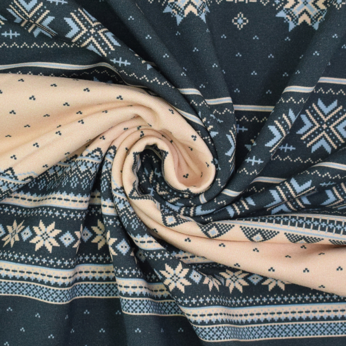 French Terry opgeruwd Christmas Stripes, blauw