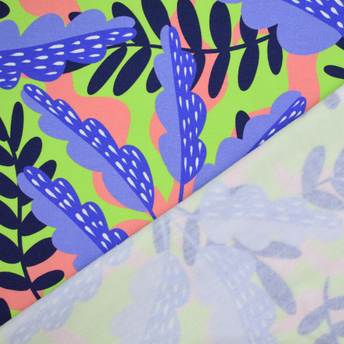 French Terry roughened Colourful Leaves, light green
