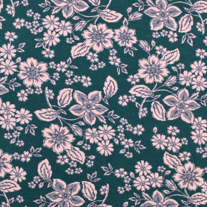 French Terry roughened Flower Love Poppy, teal