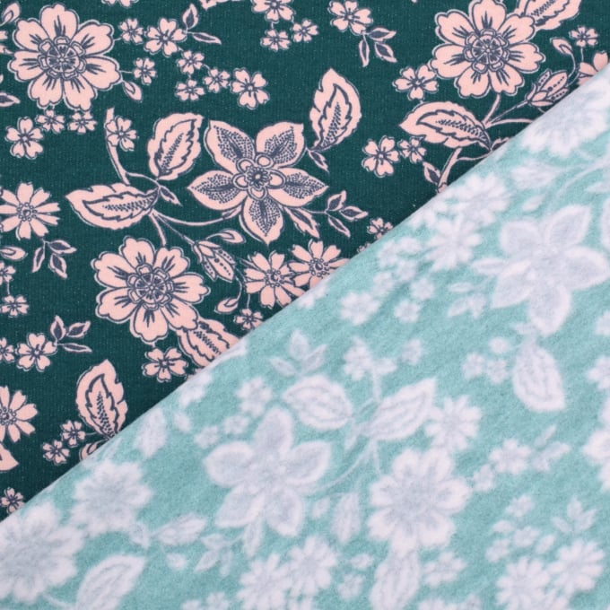 French Terry roughened Flower Love Poppy, teal