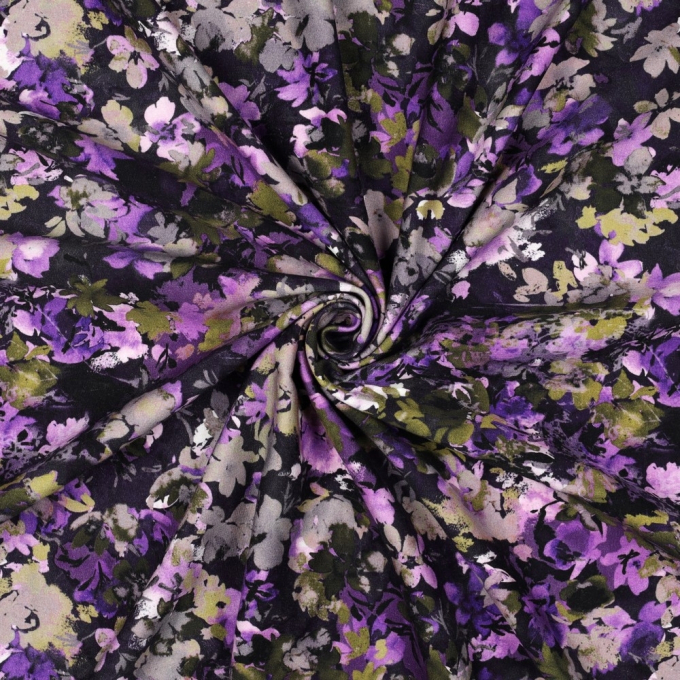 French Terry angeraut Flowers, schwarz