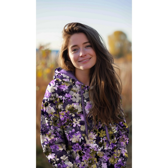 French Terry angeraut Flowers, schwarz