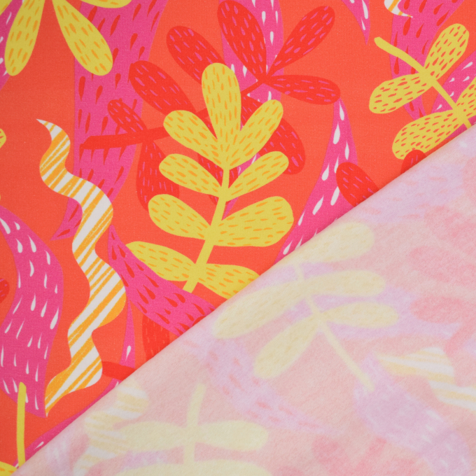 French Terry roughened Flying Leaves, orange