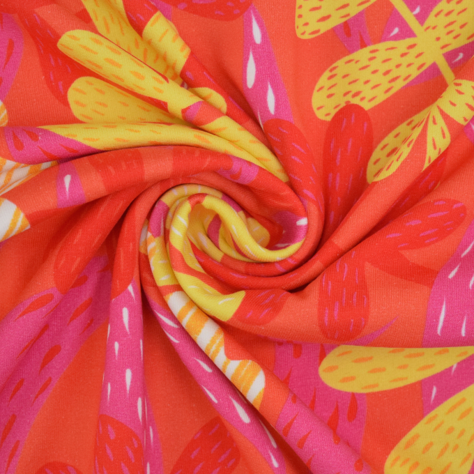 French Terry roughened Flying Leaves, orange