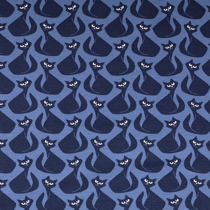 French Terry angeraut Katzen, blau