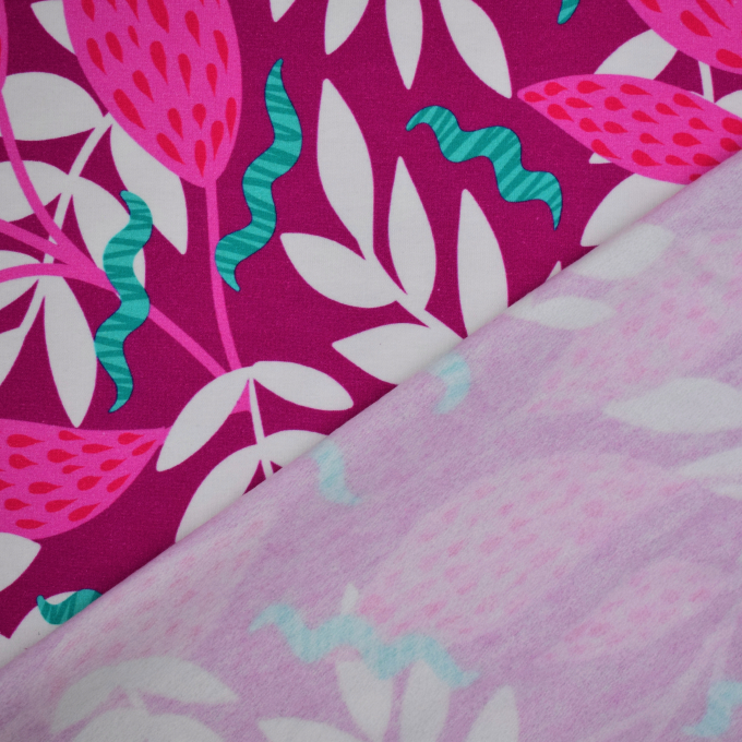 French Terry roughened Leaf Dream, magenta
