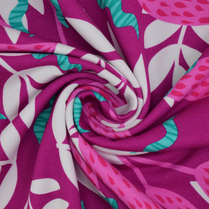 French Terry roughened Leaf Dream, magenta