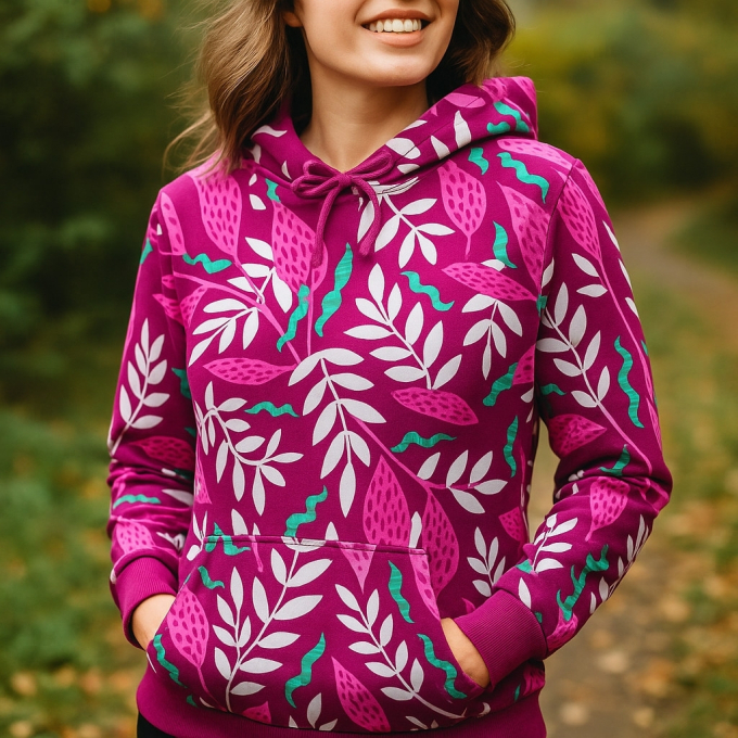 French Terry roughened Leaf Dream, magenta