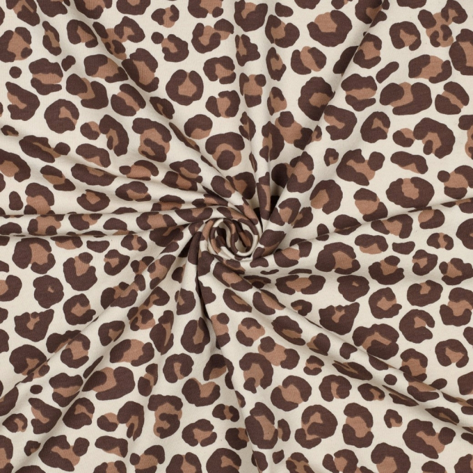 French Terry opgeruwd luipaard, beige