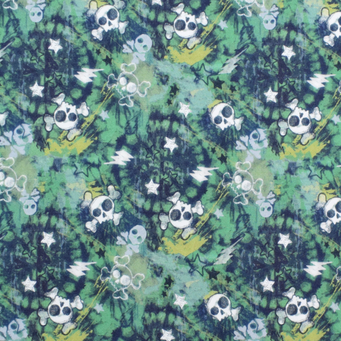 French Terry opgeruwd Little Skulls, groen