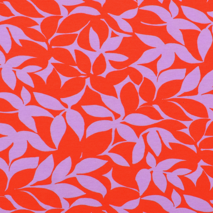 French Terry geruwd Lovely Leaves, rood